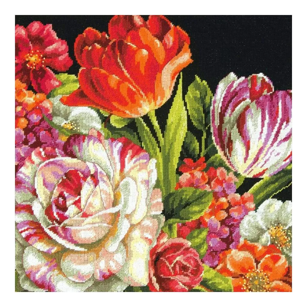 Dimensions Needlepoint Kit 14 inch X14 inch Bouquet On Black Stitched In Thread*