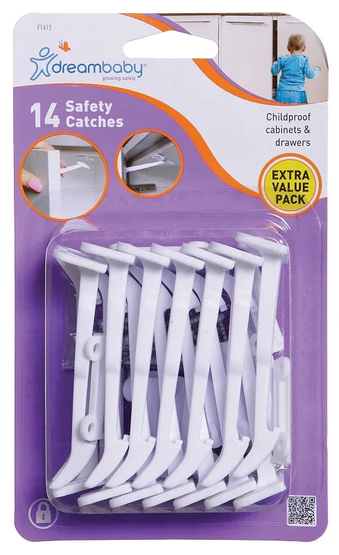 Dreambaby L1412 Secure Catch, 3-1/4 in L, 1-1/16 in W, Plastic, White :CD14: QUANTITY: 1