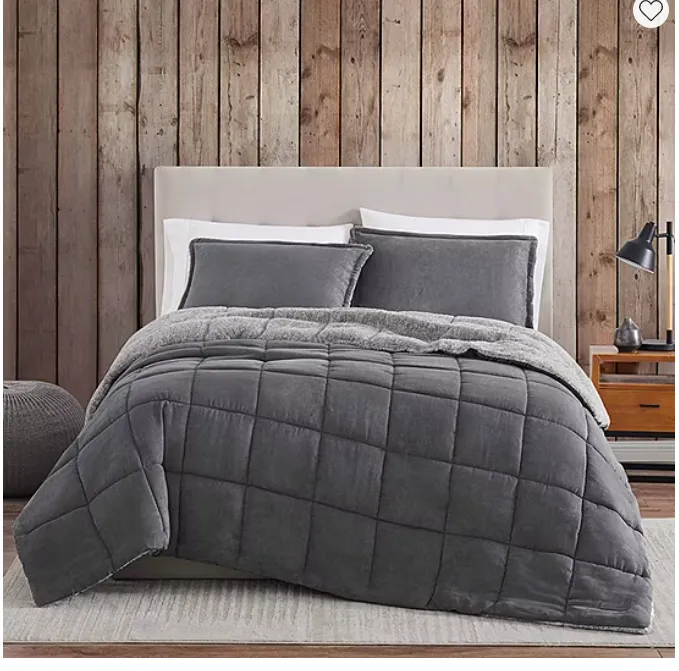 Eddie Bauer Sherwood Reversible Micro-suede Sherpa Comforter Set, King - Grey