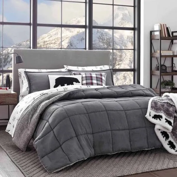 Eddie Bauer Sherwood Reversible Micro-suede Sherpa Comforter Set, King - Grey