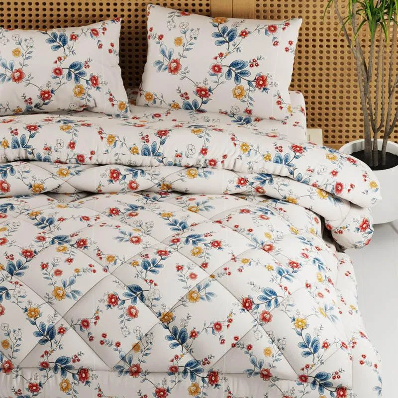 Fana Floral Bedding Set (Ivory) -Four Piece Set