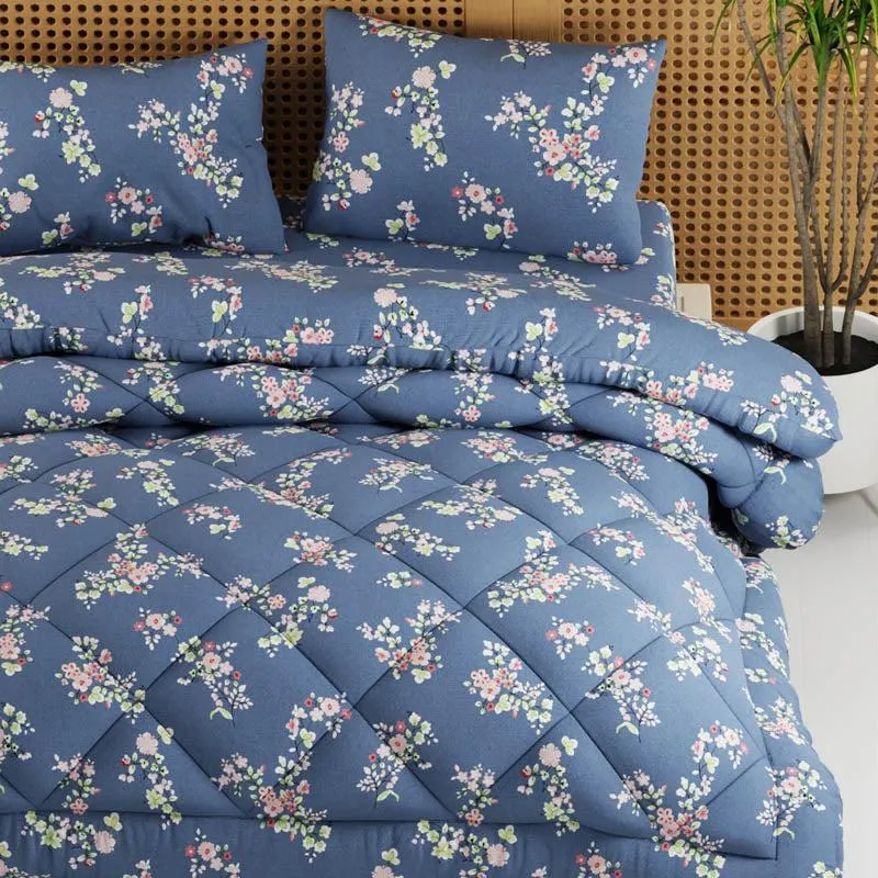 Fauna Floral Bedding Set(Blue) -  Four Piece Set