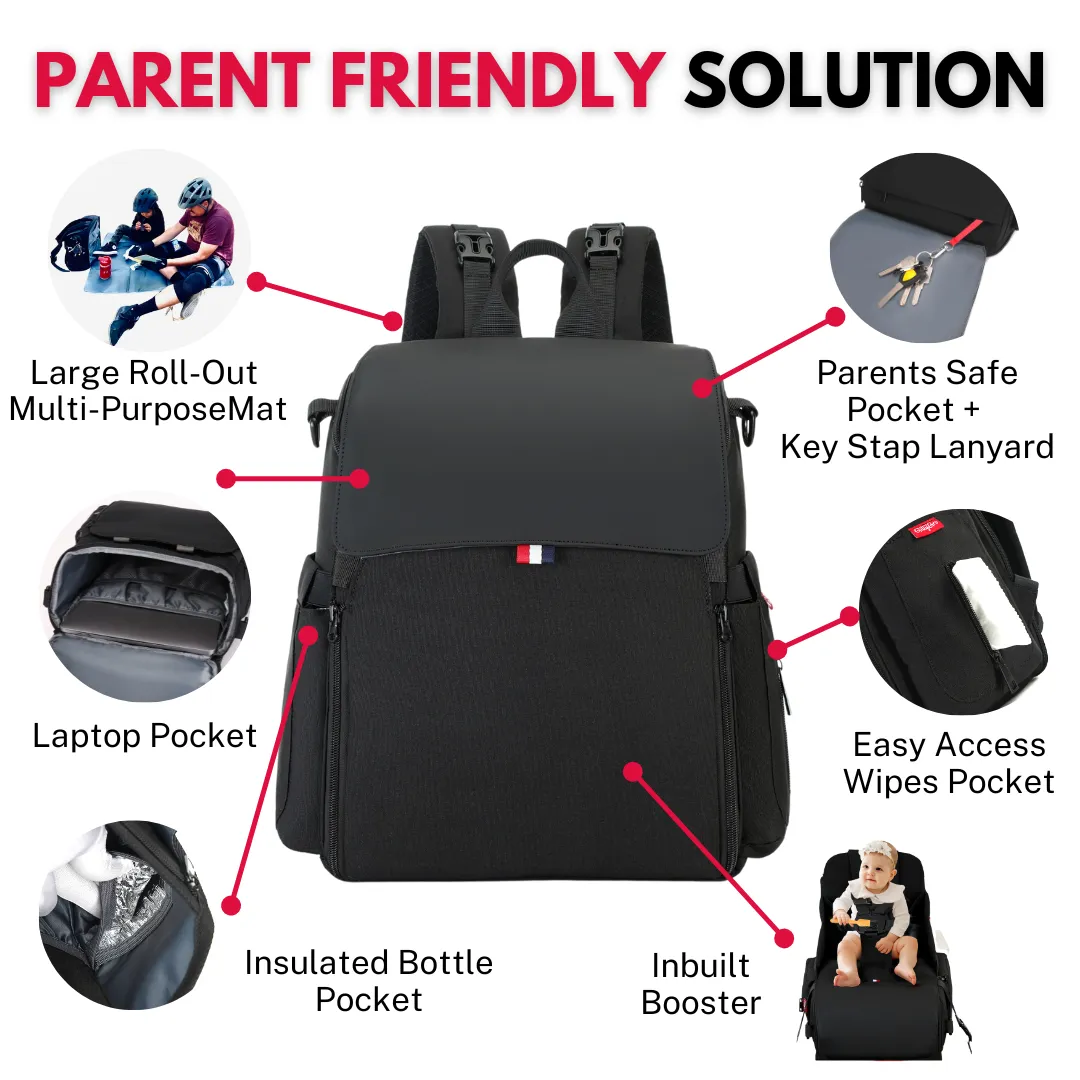 GillyGro Pro | 5-in-1 Multifunction Parent Backpack Set with Inbuilt Booster and 13" Laptop Pocket | Gray