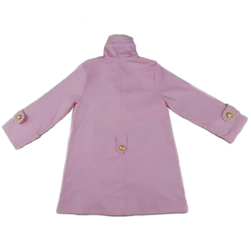 Girls Pink Gold Buttons Trim Double Breasted Coat S (9-24M)-XL (6-8)