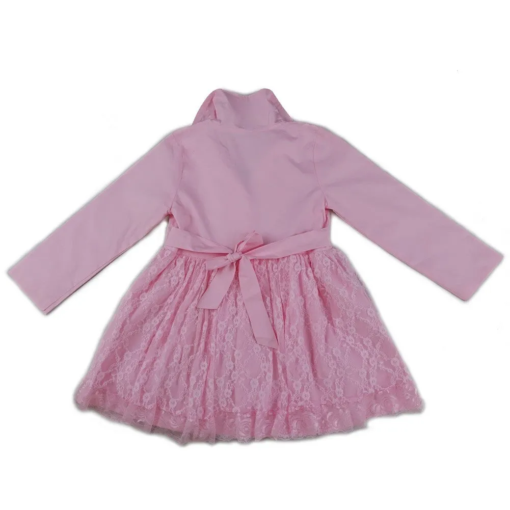 Girls Pink Lace Wind-Resistant Long Sleeved Coat S (9-24M)-XL (6-8)