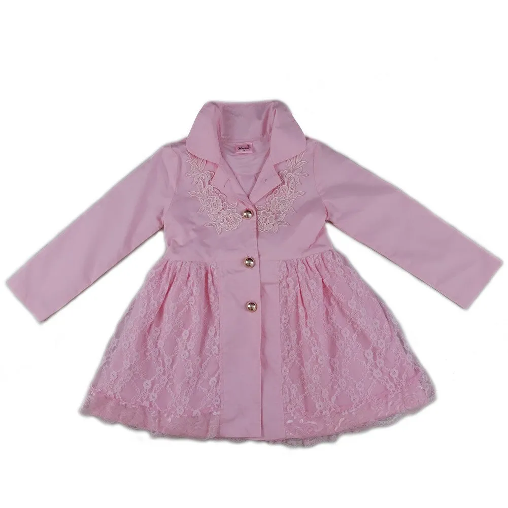 Girls Pink Lace Wind-Resistant Long Sleeved Coat S (9-24M)-XL (6-8)