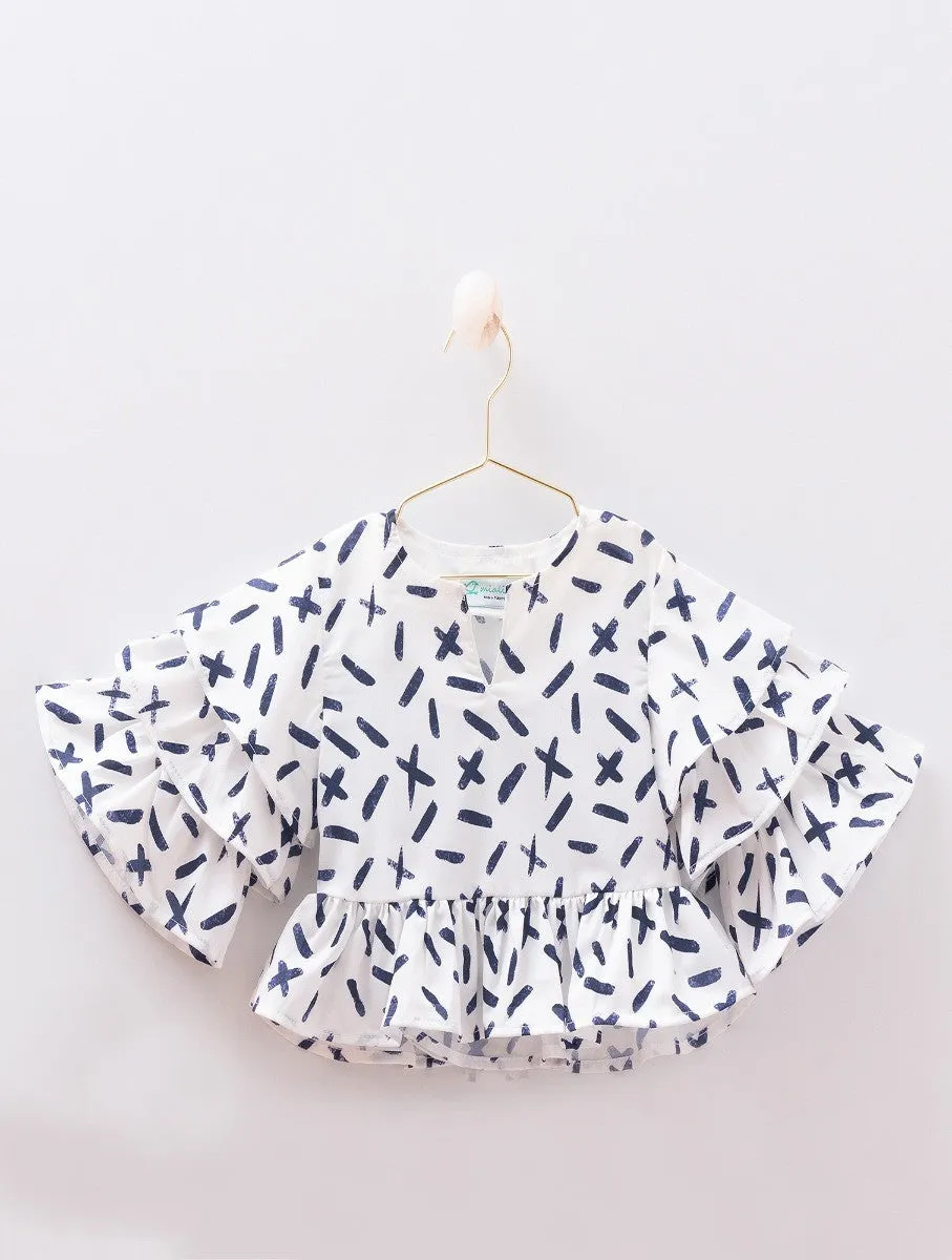 Girls Summer Navy & White Set - MIALIA - White - Navy Blue