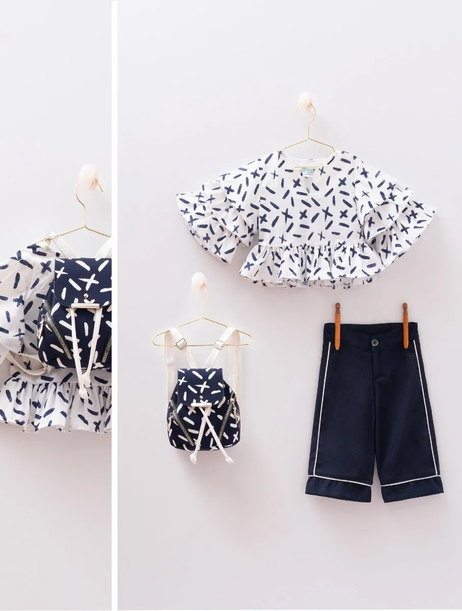 Girls Summer Navy & White Set - MIALIA - White - Navy Blue