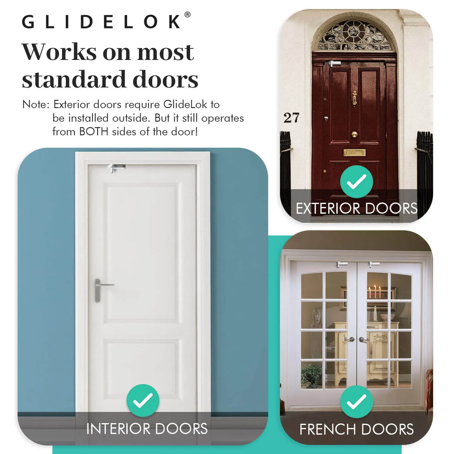 GLIDELOK CHILDPROOF DOOR LOCK - Works on Doors w/ Levers or Knobs