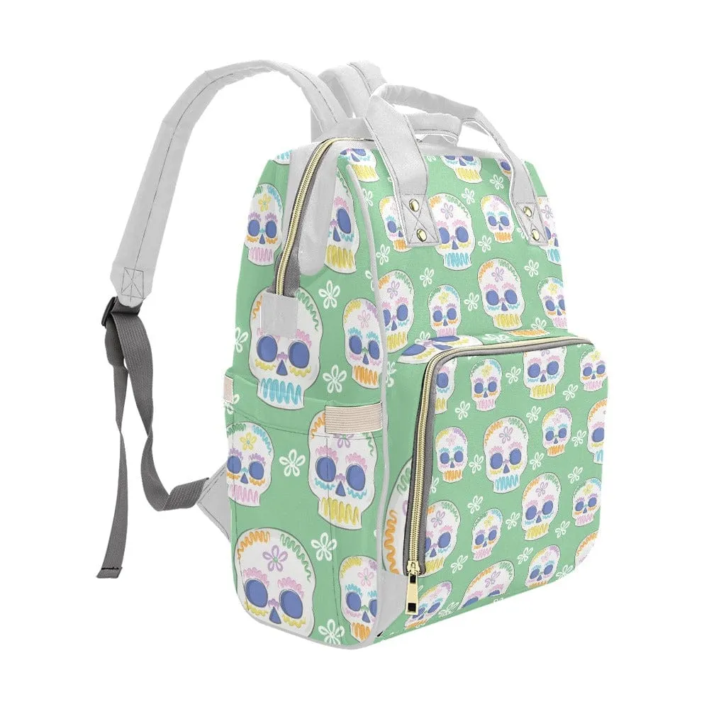 Green Pastel Skulls Multi-Function Diaper Bag