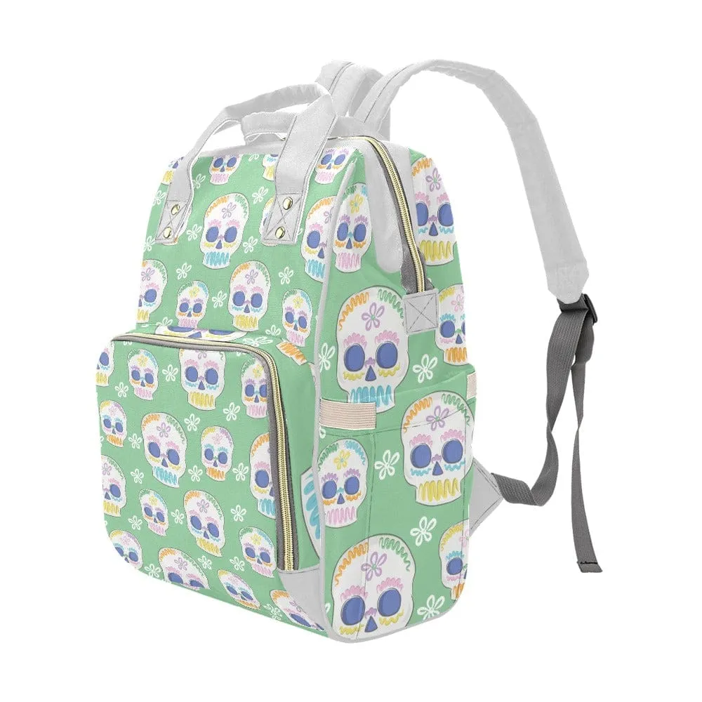 Green Pastel Skulls Multi-Function Diaper Bag