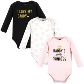 Hudson Baby Cotton Long-Sleeve Bodysuits, Daddys Little Princess 3-Pack