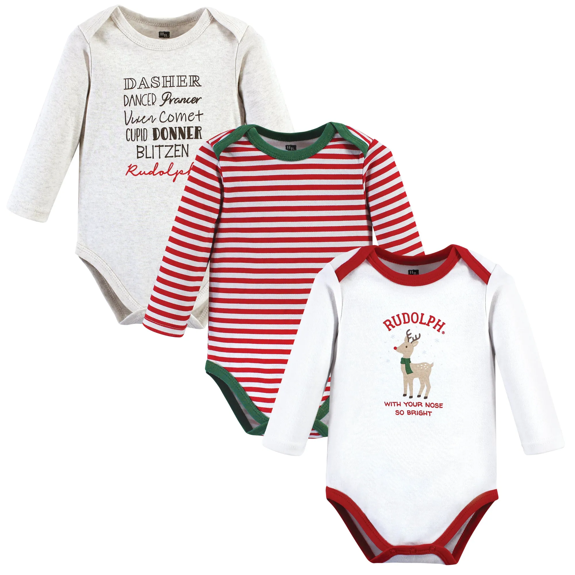 Hudson Baby Cotton Long-Sleeve Bodysuits, Rudolph Reindeer