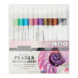 Icon - Pack of 12 Brush Markers - Metallic Pearl