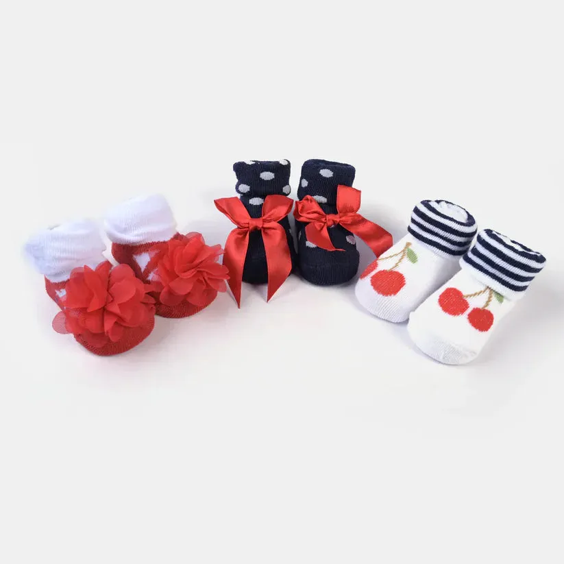 Imported Pack of  3 Pcs Baby Girl Socks Gift Set for 0-9 Months