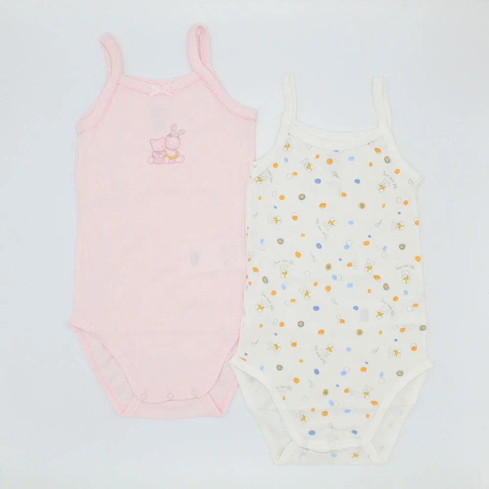 Imported Set of 2 Baby Girl Sleeveless Summer Bodysuit Onesie Romper for 0-24 Months