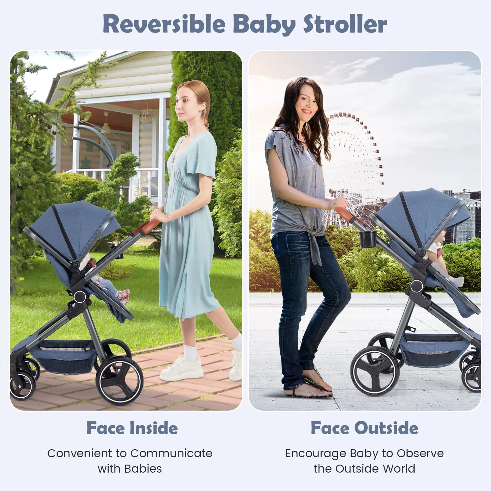 INFANS 2 in 1 High Landscape Convertible Baby Stroller, Newborn Reversible Bassinet Pram, Foldable Pushchair