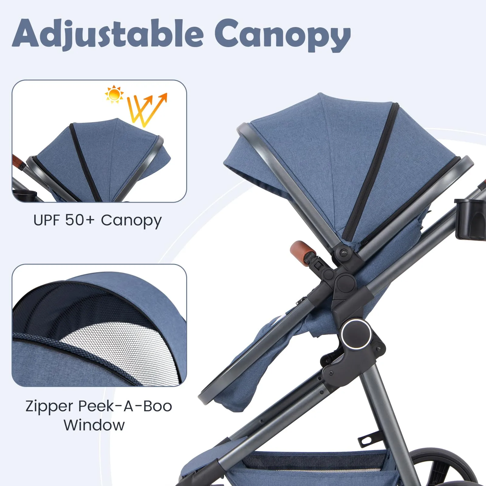 INFANS 2 in 1 High Landscape Convertible Baby Stroller, Newborn Reversible Bassinet Pram, Foldable Pushchair