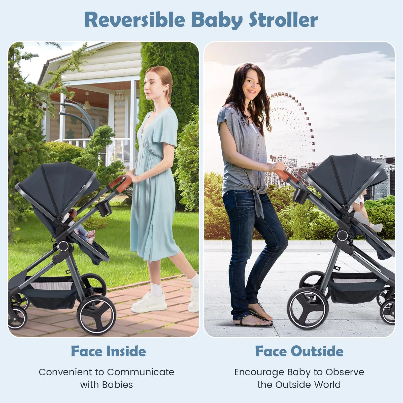 INFANS 2 in 1 High Landscape Convertible Baby Stroller, Newborn Reversible Bassinet Pram, Foldable Pushchair