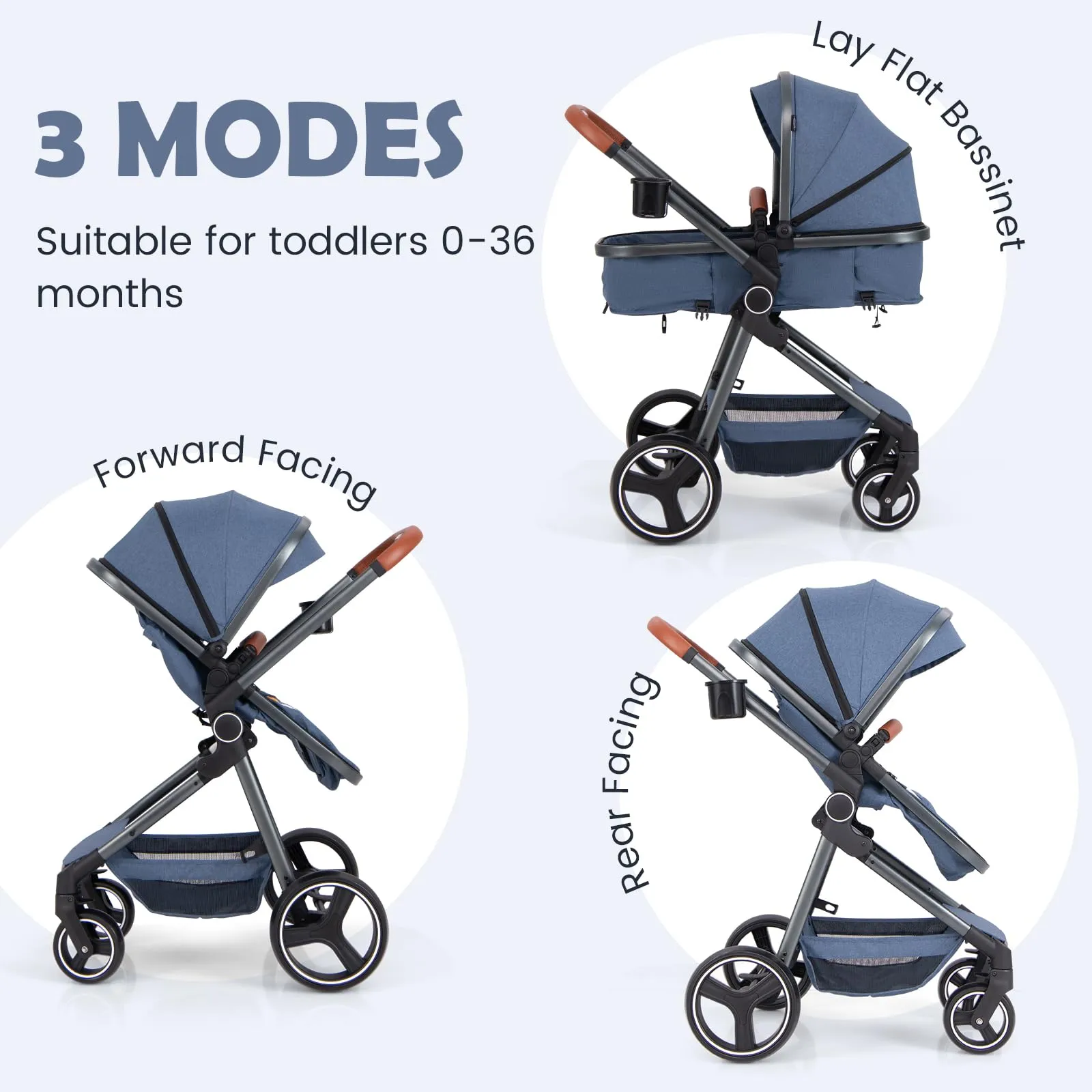 INFANS 2 in 1 High Landscape Convertible Baby Stroller, Newborn Reversible Bassinet Pram, Foldable Pushchair