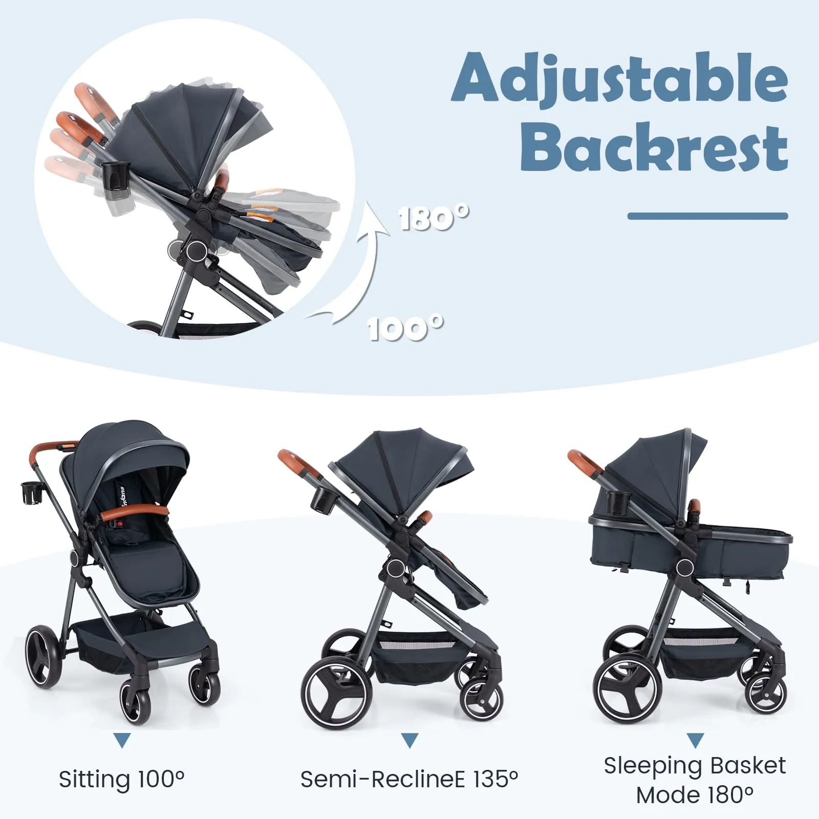 INFANS 2 in 1 High Landscape Convertible Baby Stroller, Newborn Reversible Bassinet Pram, Foldable Pushchair