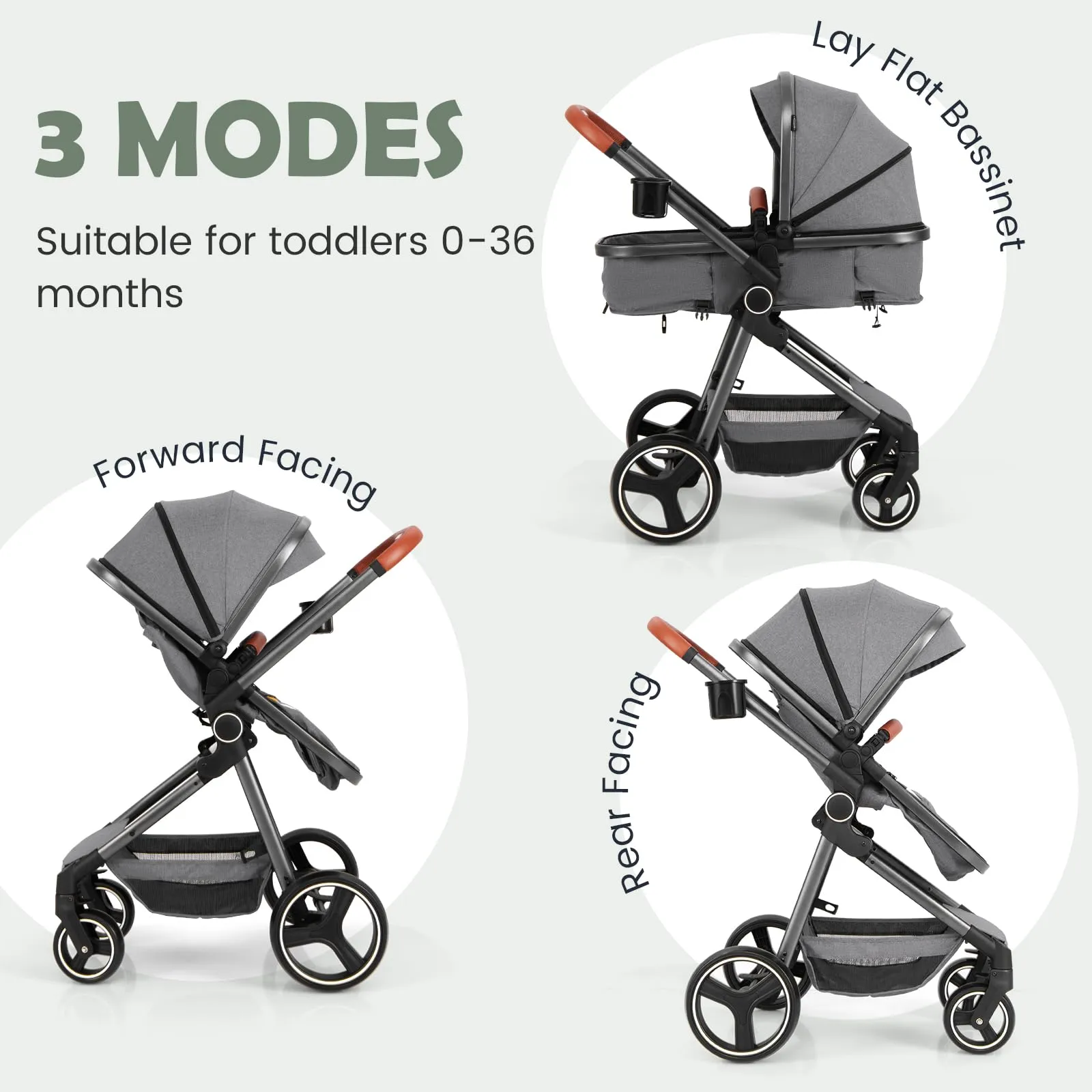 INFANS 2 in 1 High Landscape Convertible Baby Stroller, Newborn Reversible Bassinet Pram, Foldable Pushchair