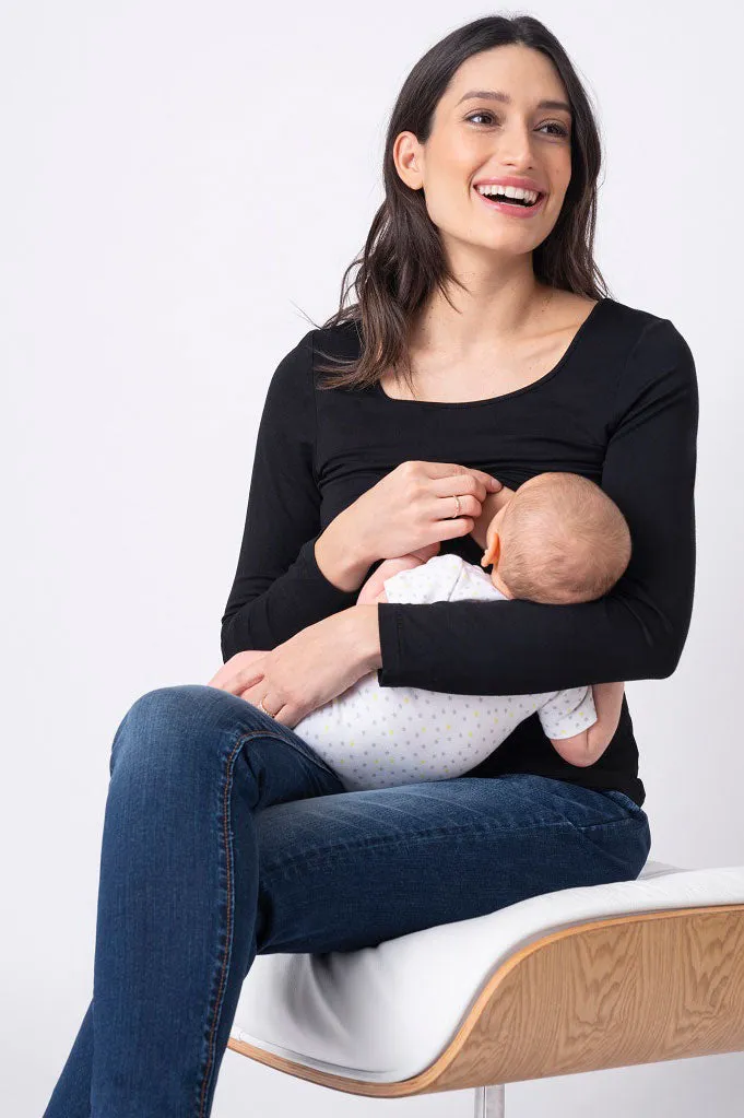 Laina Black Bamboo Long Sleeve Maternity & Nursing Tee Seraphine