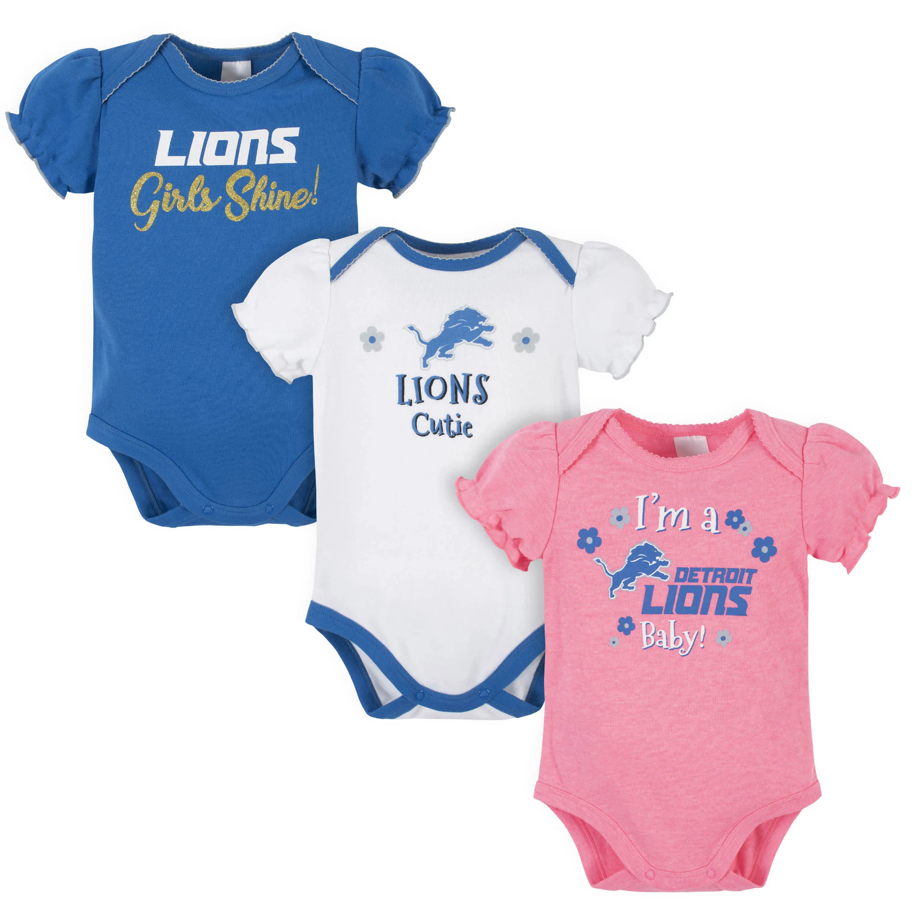 Lions Girls Shine 3-Pack Short Sleeve Bodysuits