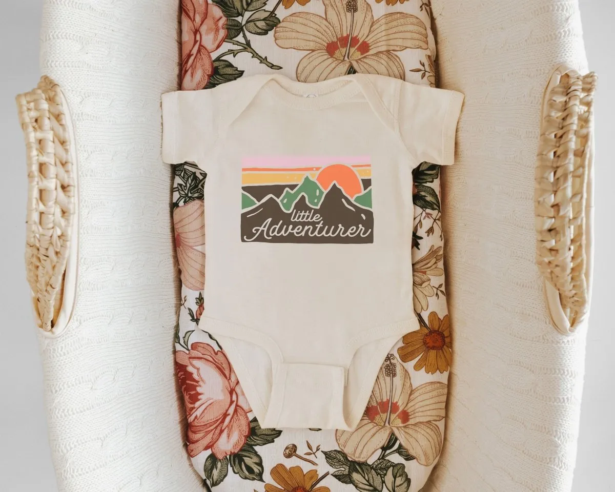 Little Adventurer Baby Onesie - Cute Mountains Bodysuit - Summer Baby Onesie