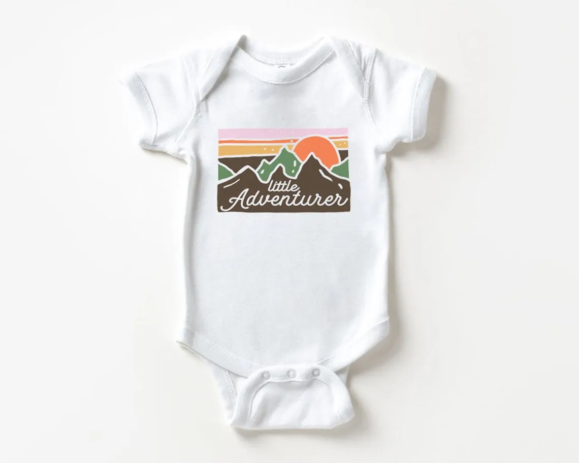 Little Adventurer Baby Onesie - Cute Mountains Bodysuit - Summer Baby Onesie