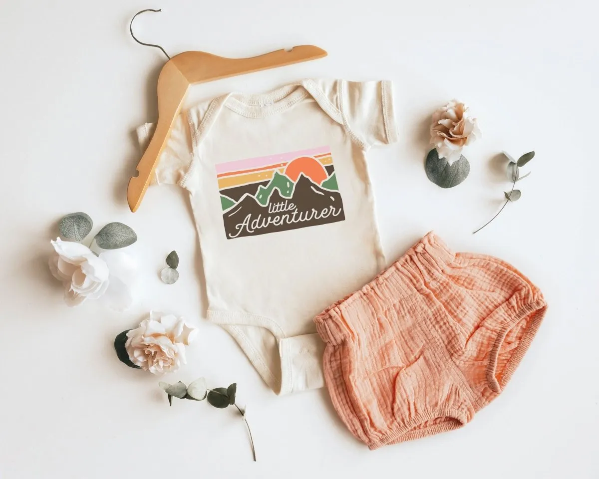 Little Adventurer Baby Onesie - Cute Mountains Bodysuit - Summer Baby Onesie