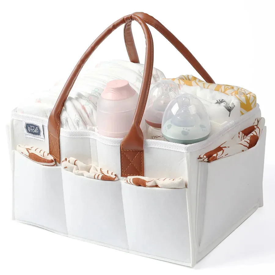 Little Story Diaper Caddy   Travel Pouch - Medium (White)