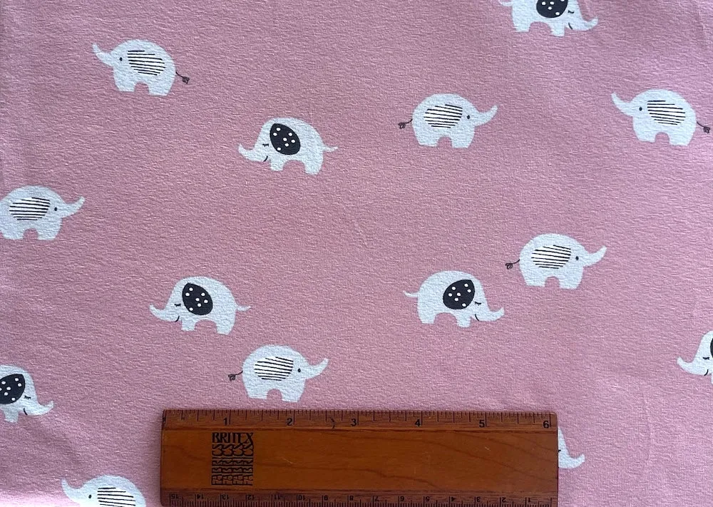 Lucky Elephants on Baby Pink Cotton Knit (Made in the Netherlands)