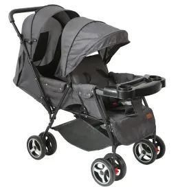 Moon Magnum Tandem Easy Fold Twin Travel Stroller (Black   Grey dots)