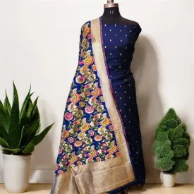 Navy Blue Banarasi Dress Materials