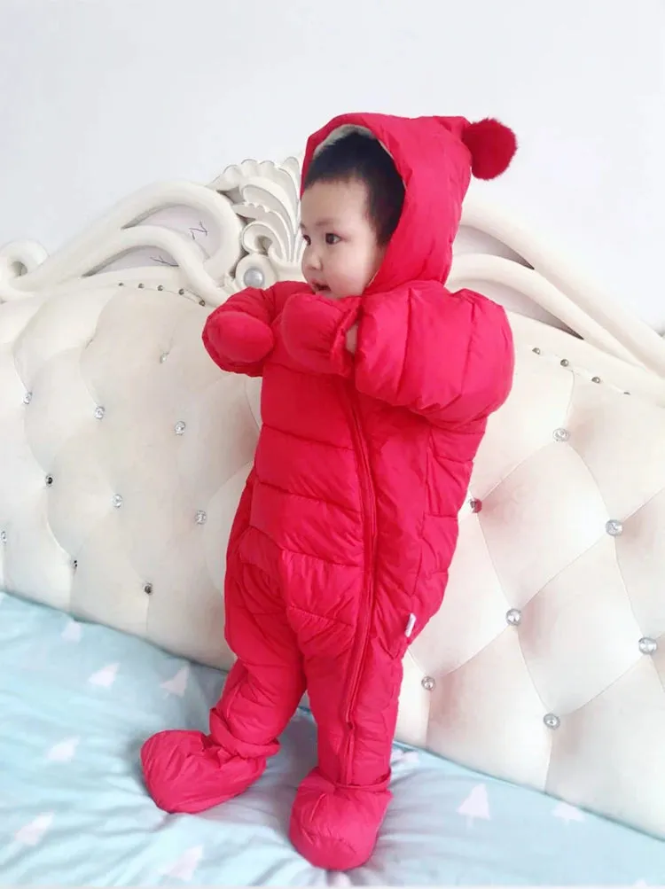 Newborn Baby Jumpsuit Hooded Plus Velvet Warm Baby Boys Snowsuit Toddler Snow Suit Baby Girl Cotton Overalls Rompers