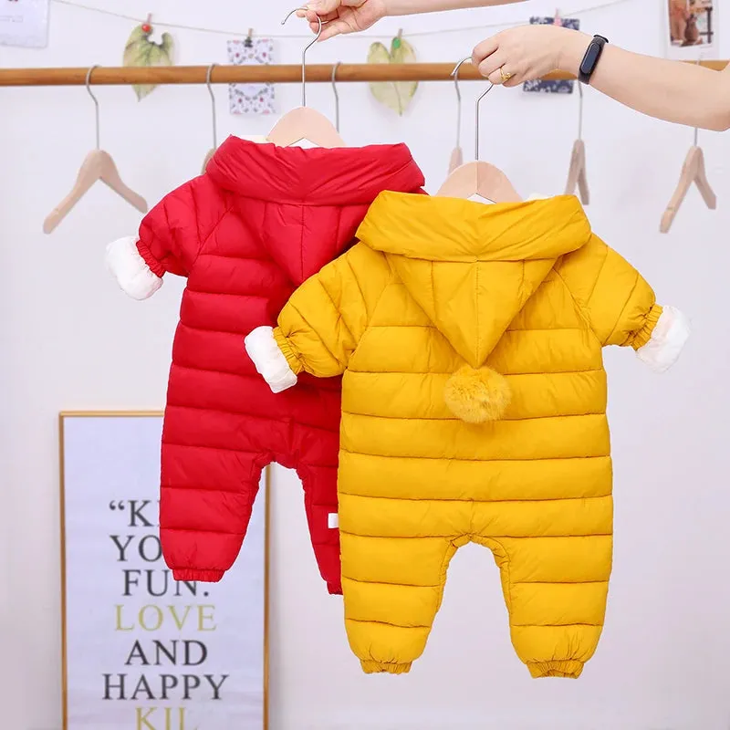 Newborn Baby Jumpsuit Hooded Plus Velvet Warm Baby Boys Snowsuit Toddler Snow Suit Baby Girl Cotton Overalls Rompers