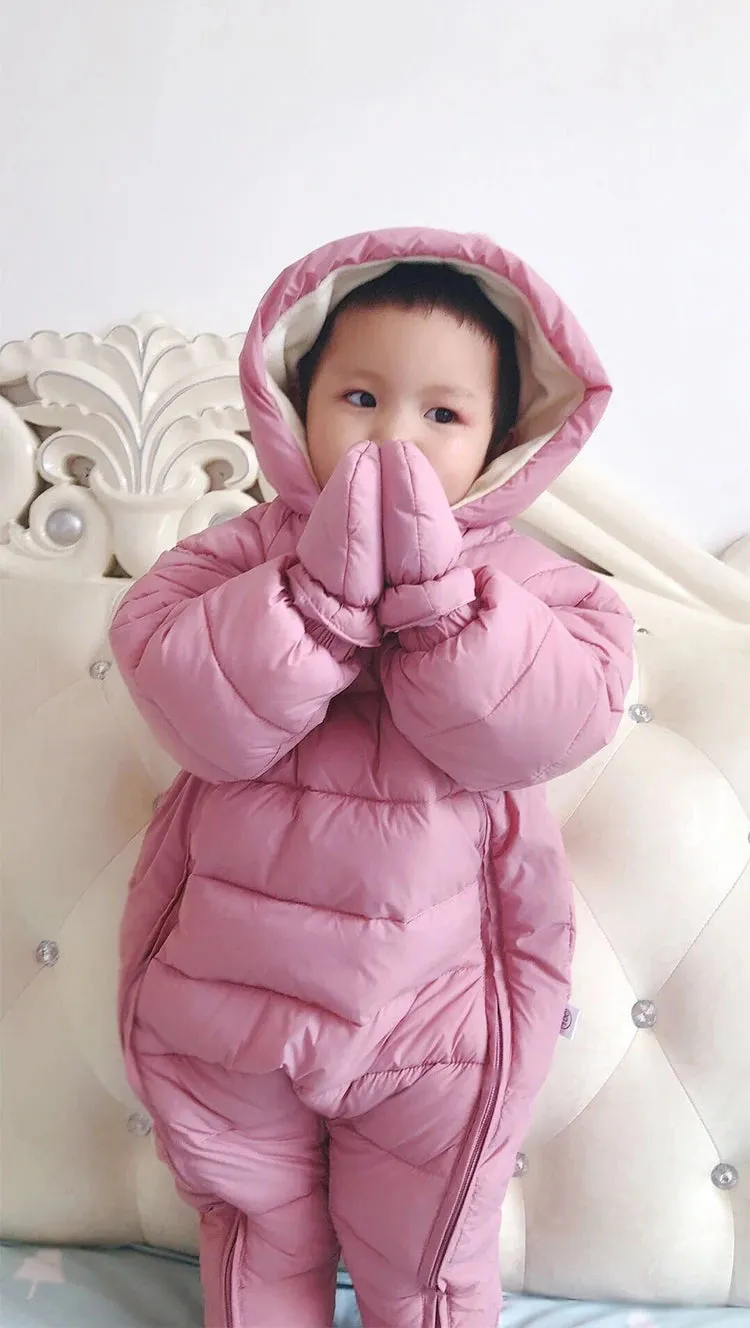 Newborn Baby Jumpsuit Hooded Plus Velvet Warm Baby Boys Snowsuit Toddler Snow Suit Baby Girl Cotton Overalls Rompers