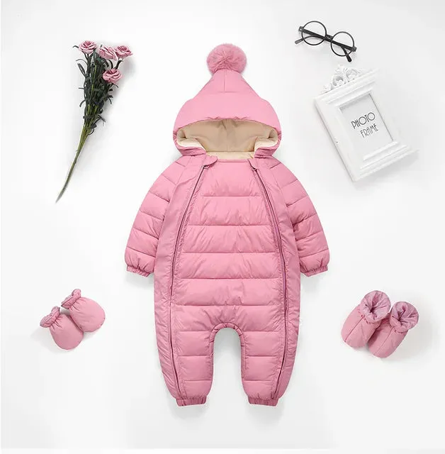 Newborn Baby Jumpsuit Hooded Plus Velvet Warm Baby Boys Snowsuit Toddler Snow Suit Baby Girl Cotton Overalls Rompers