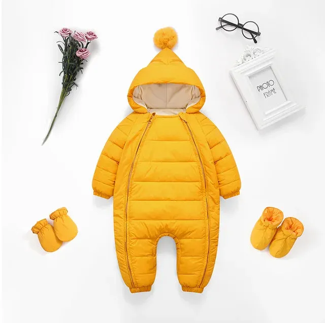 Newborn Baby Jumpsuit Hooded Plus Velvet Warm Baby Boys Snowsuit Toddler Snow Suit Baby Girl Cotton Overalls Rompers