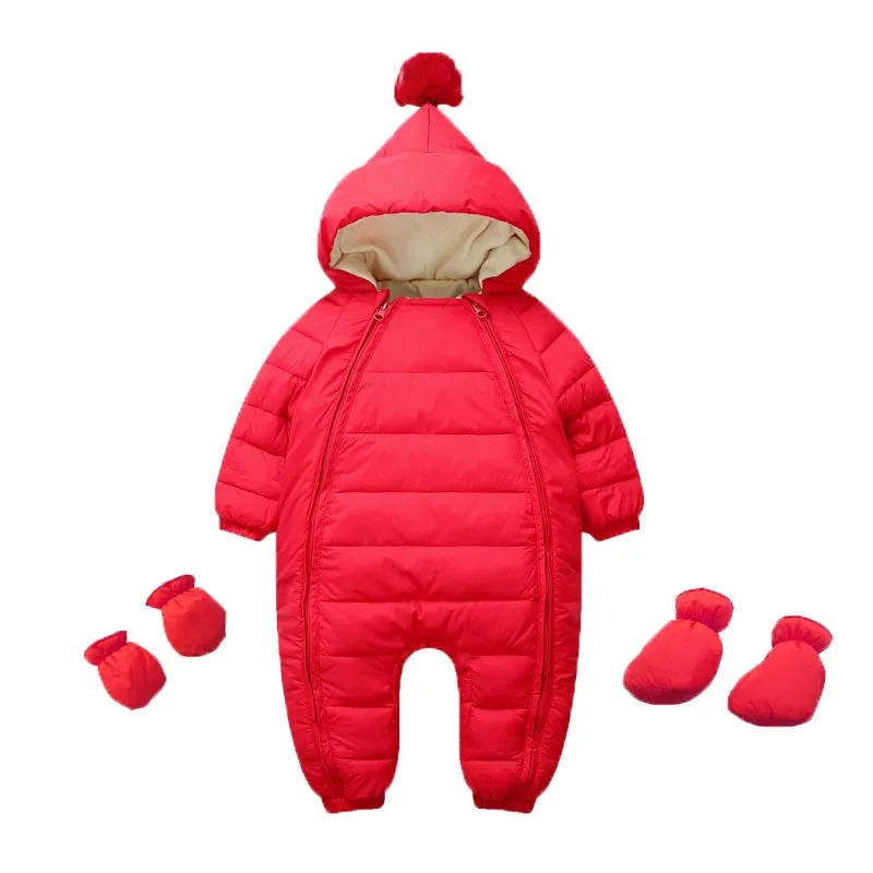 Newborn Baby Jumpsuit Hooded Plus Velvet Warm Baby Boys Snowsuit Toddler Snow Suit Baby Girl Cotton Overalls Rompers