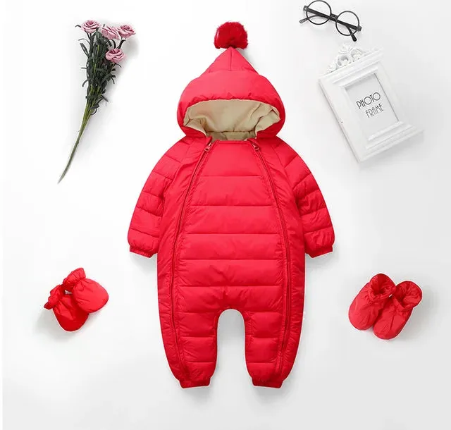 Newborn Baby Jumpsuit Hooded Plus Velvet Warm Baby Boys Snowsuit Toddler Snow Suit Baby Girl Cotton Overalls Rompers