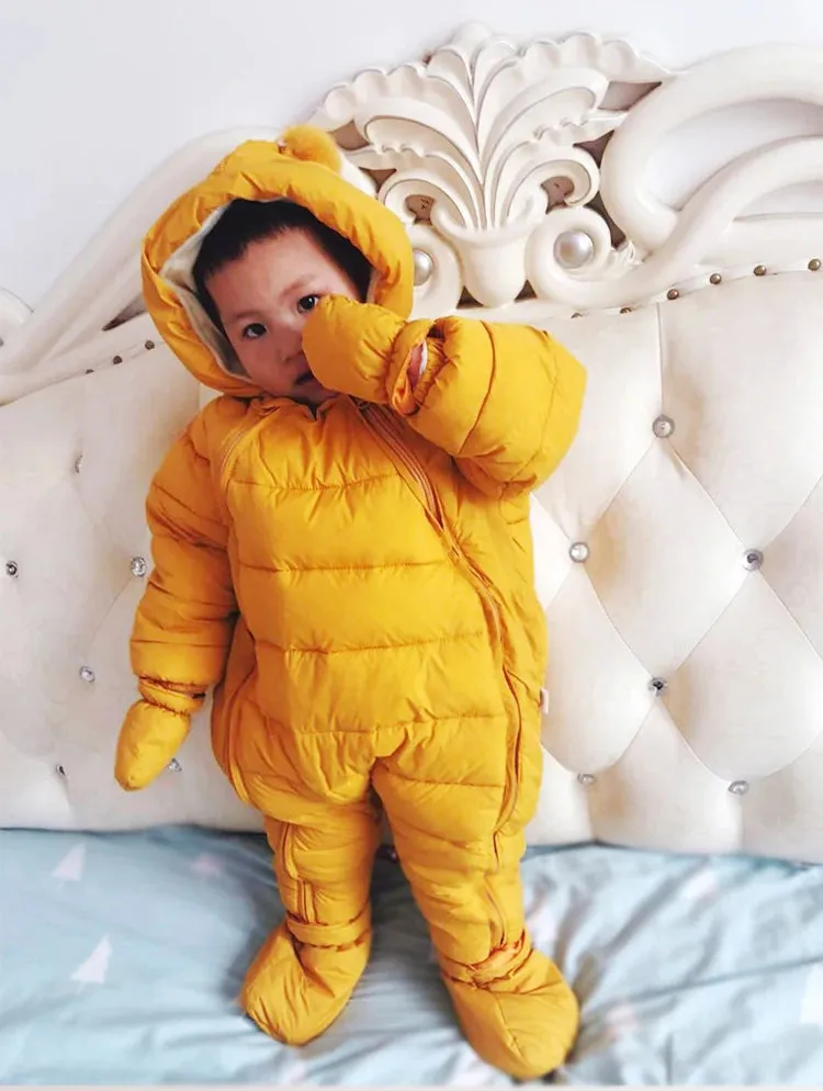 Newborn Baby Jumpsuit Hooded Plus Velvet Warm Baby Boys Snowsuit Toddler Snow Suit Baby Girl Cotton Overalls Rompers