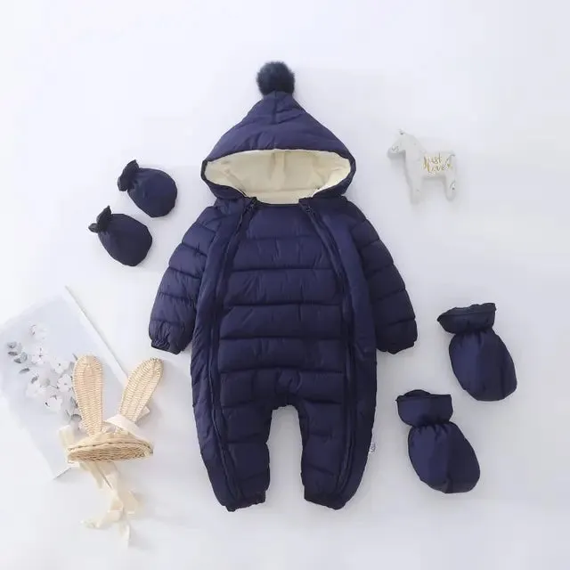 Newborn Baby Jumpsuit Hooded Plus Velvet Warm Baby Boys Snowsuit Toddler Snow Suit Baby Girl Cotton Overalls Rompers