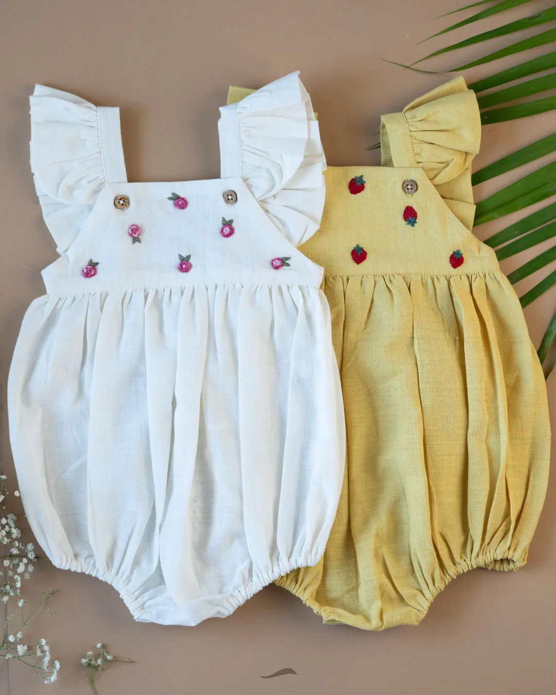 Organic Cotton Baby Romper for Girls - Baby Yellow