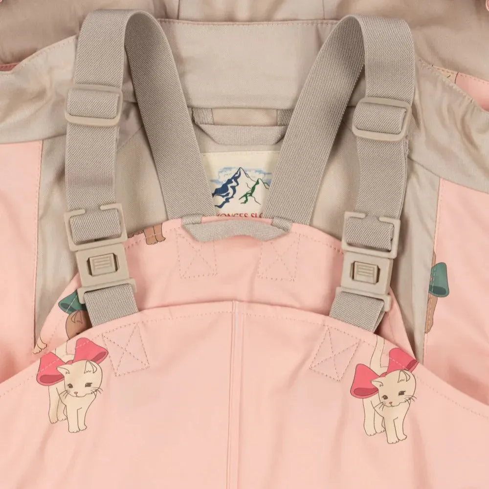 Palme Kitty Print Rainy Day Jacket and Overalls Set (Bow Kitty Pink)