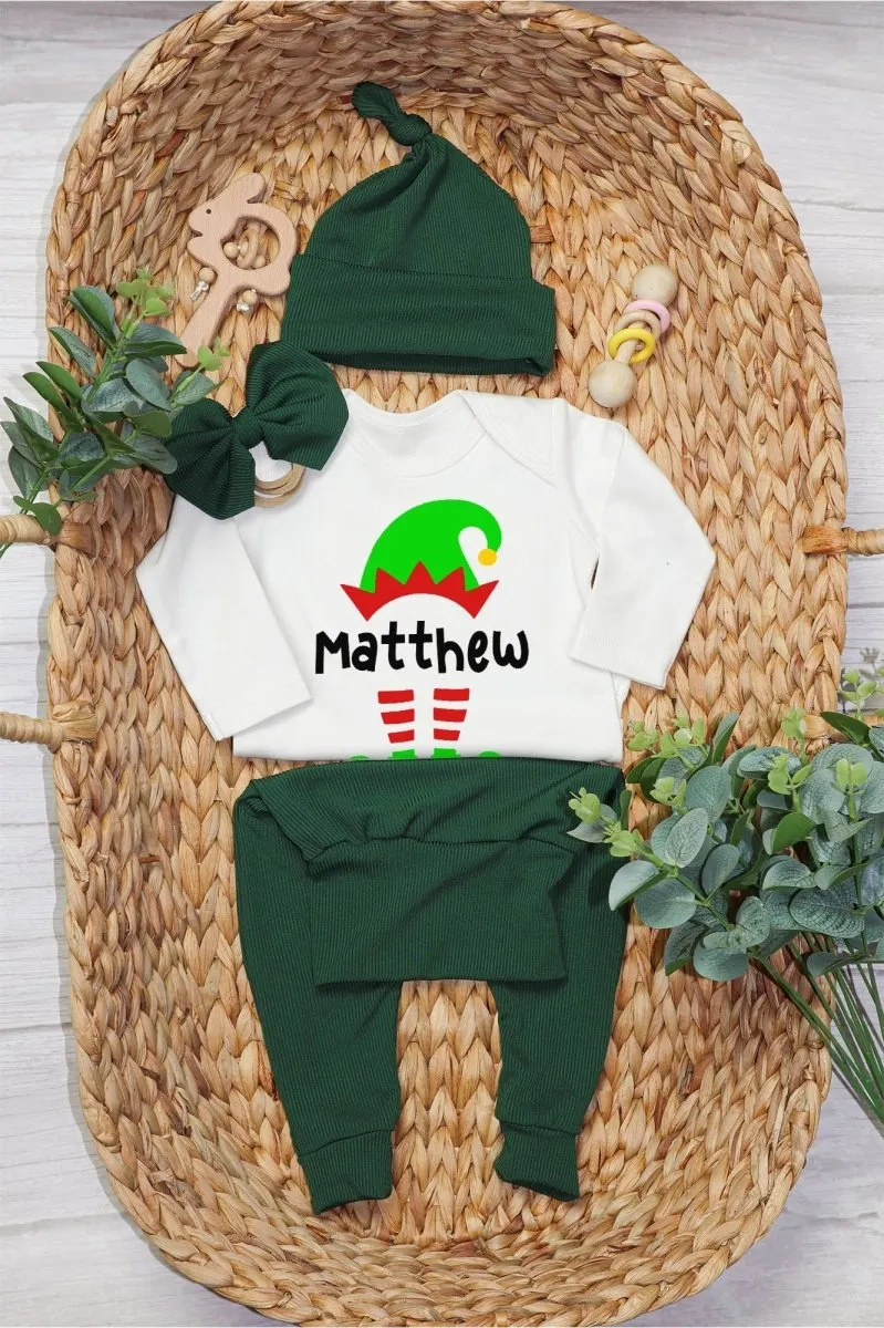 Personalized Christmas Elf Baby Onesie and Long Pants Set | Custom Elf Squad Onesie Bodysuit