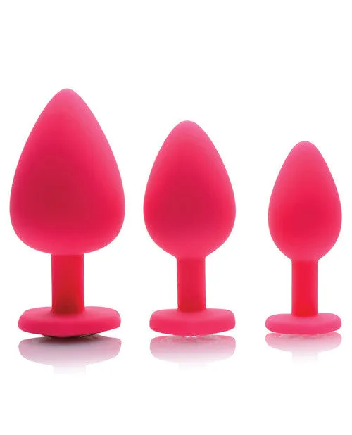 Pink Hearts 3pc Silicone Anal Plugs W-gems