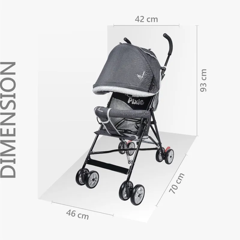 Pixie Buggy Stroller - Easy to Fold & Store, UV Sun Protection Canopy, Rear Brakes, Storage bag