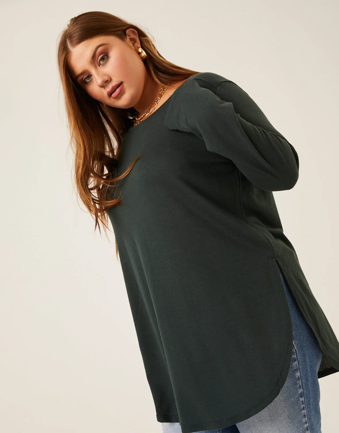 Plus Size Knit Flowy Long Sleeve Tee